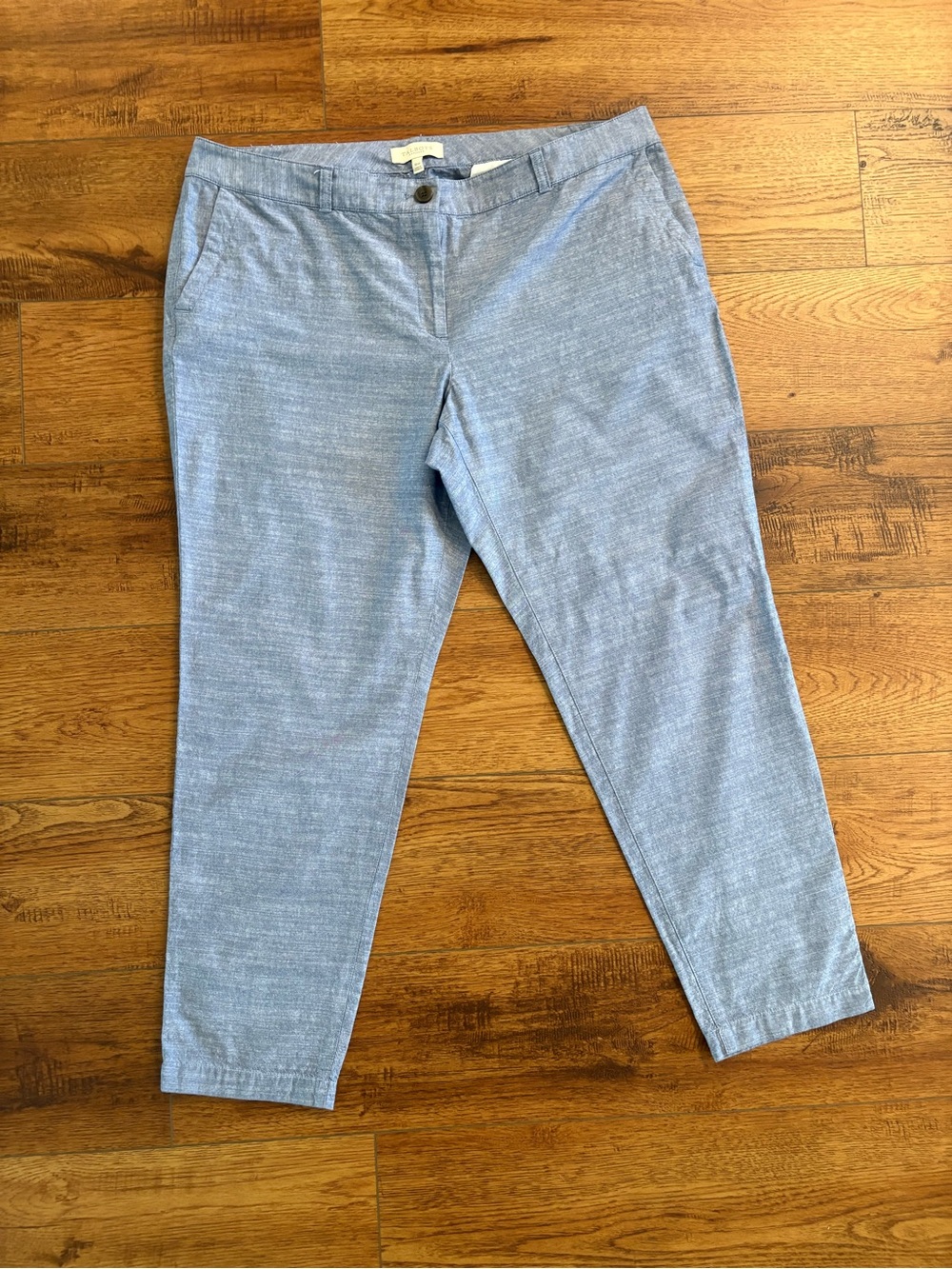 Talbots Women 16W Blue Linen Look Cotton Straight Leg Pants Coastal Preppy